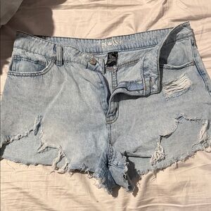 REWASH Super High Rise Light Blue Distressed Frayed Denim Shorts